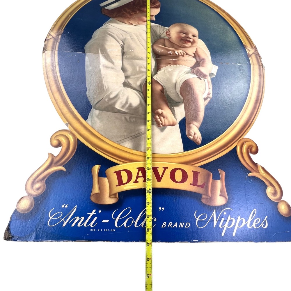1940s Davol Nipples‎ Vintage Advertising X-LARGE SIGN 40" Cardboard Nurse Baby - Picture 4 of 16